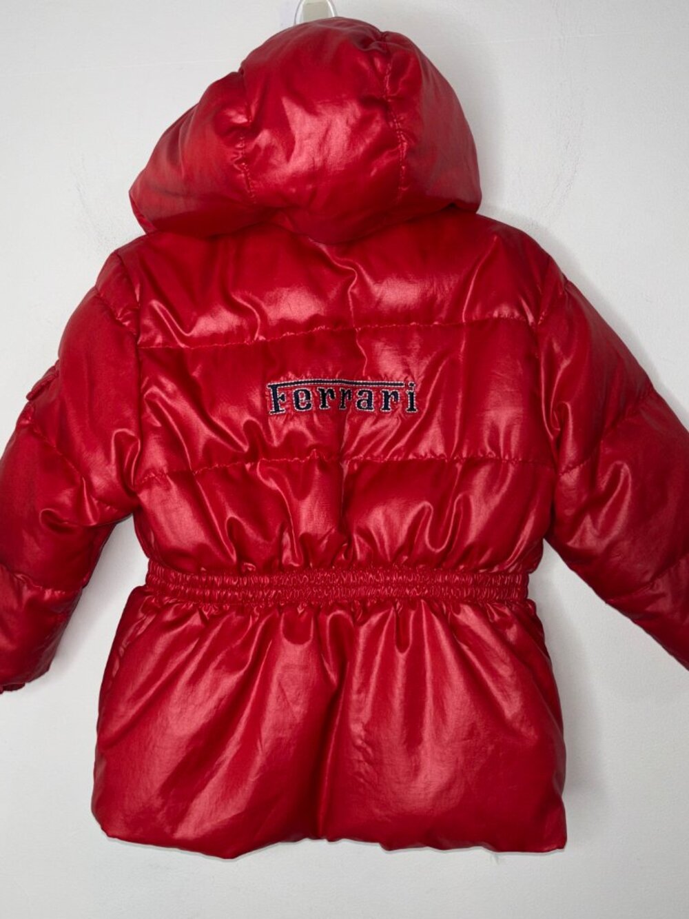 Ferrari Kids Toddlers Red Puffer Jacket with Hood Embroidered Logo Size 2T